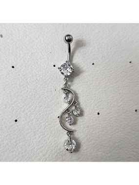 14 G SURGICAL STEEL DANGLE  Heart  BELLY BUTTON Simulated Diamond